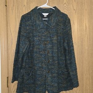 CJ Banks Blue and Brown Textured Jacket